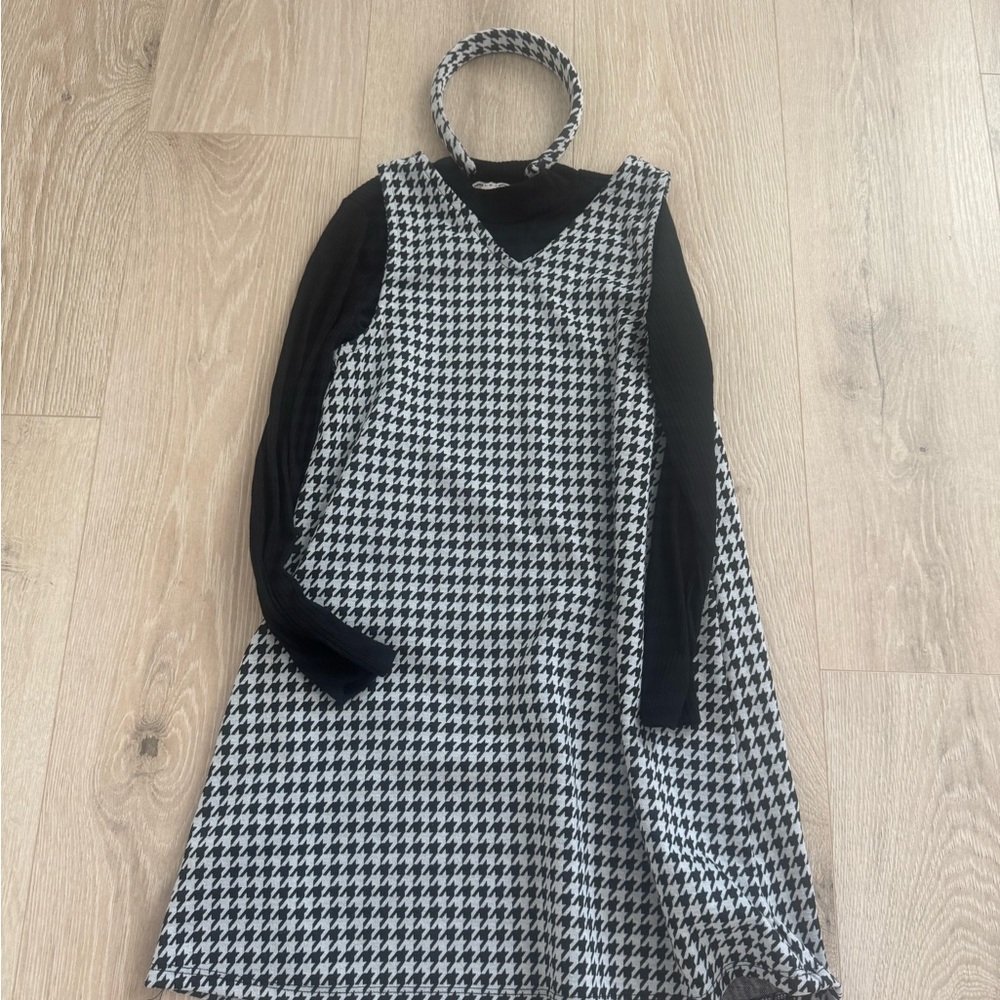 btween Monochrome Houndstooth Dress with Headband